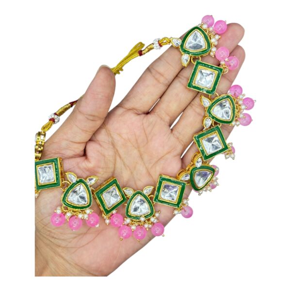 Kundan Necklace- Light Pink Color- Hanging Earrings- With Maati, Product Code: V-2419 - Image 2