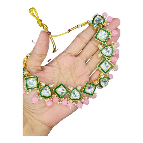 Kundan Necklace- Baby Pink Color- Hanging Earrings- With Maati, Product Code: V-2420 - Image 2