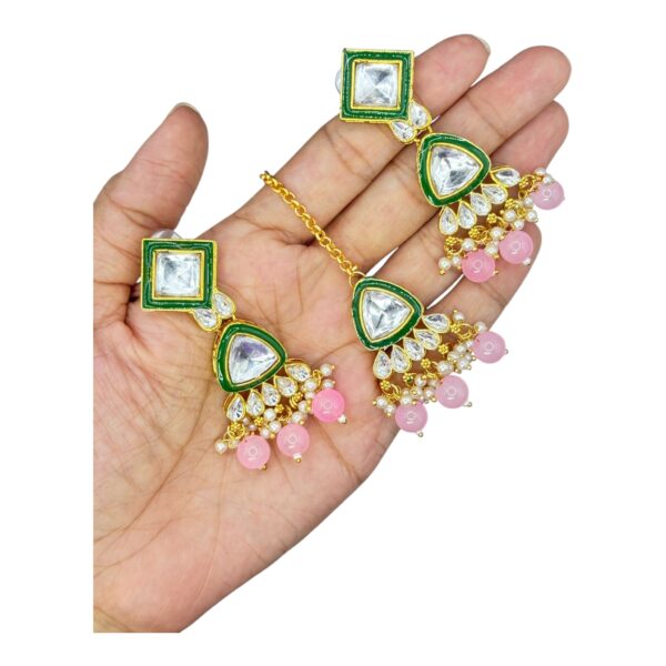 Kundan Necklace- Baby Pink Color- Hanging Earrings- With Maati, Product Code: V-2420 - Image 3