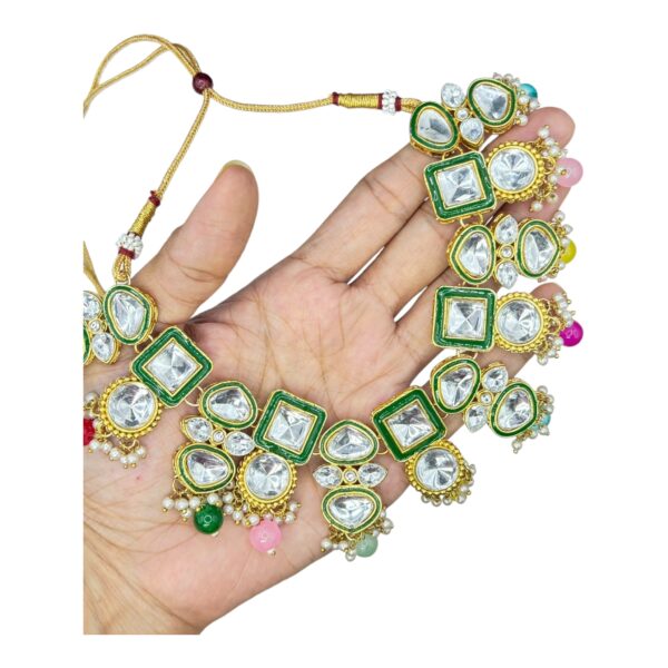 Kundan Necklace- Multi Color- Hanging Earrings- With Maati, Product Code: V-2421 - Image 2