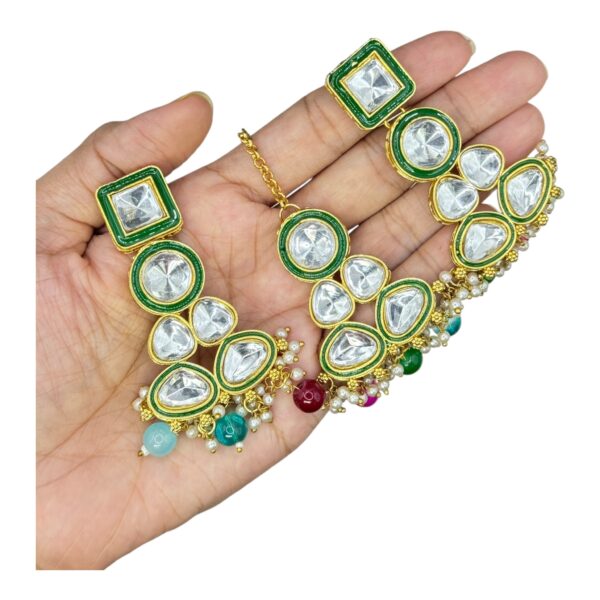 Kundan Necklace- Multi Color- Hanging Earrings- With Maati, Product Code: V-2421 - Image 3