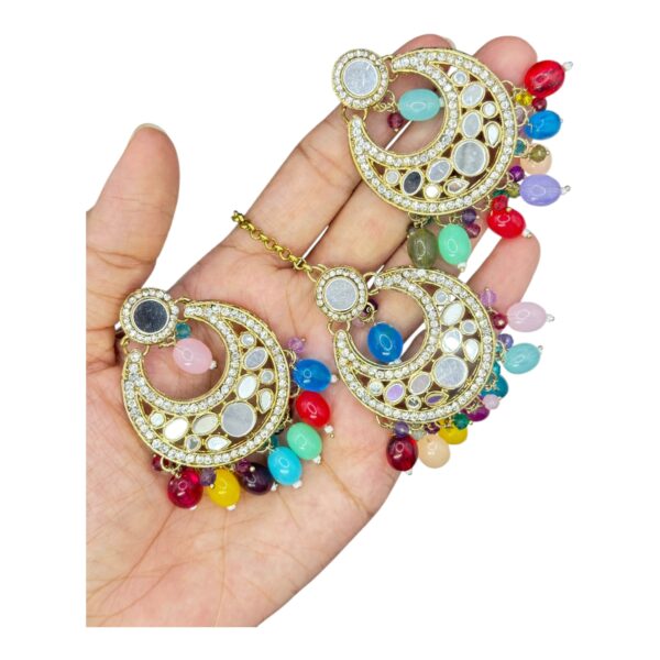 Mirror Necklace- Multi Color- Chandbali Hanging Earrings- With Maati, Product Code: V-2424 - Image 3