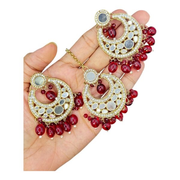 Mirror Necklace- Maroon Color- Chandbali Hanging Earrings- With Maati, Product Code: V-2431 - Image 3