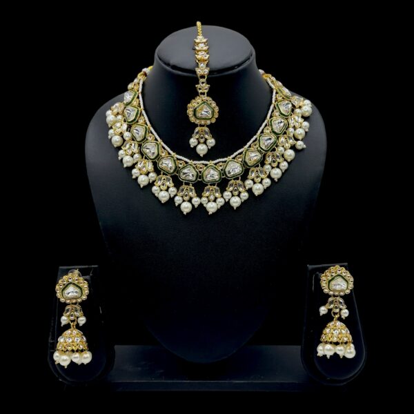 Kundan Necklace- White Color- Jhumka- With Maati, Product Code: V-2432