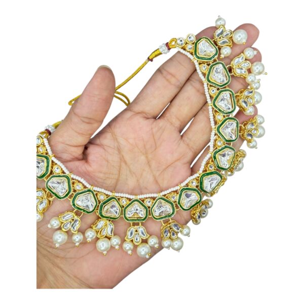 Kundan Necklace- White Color- Jhumka- With Maati, Product Code: V-2432 - Image 2