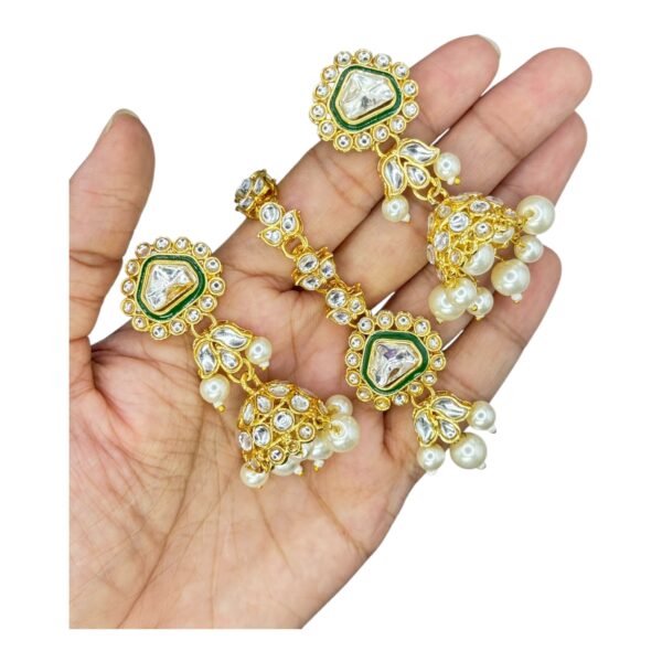 Kundan Necklace- White Color- Jhumka- With Maati, Product Code: V-2432 - Image 3