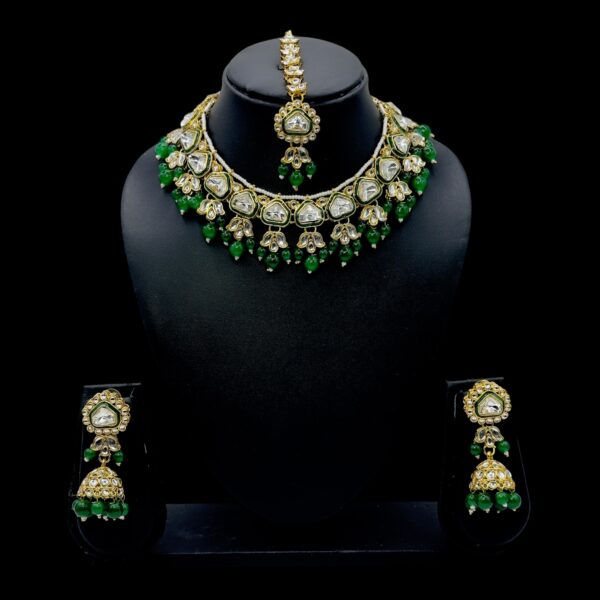 Kundan Necklace- Green Color- Jhumka- With Maati, Product Code: V-2433