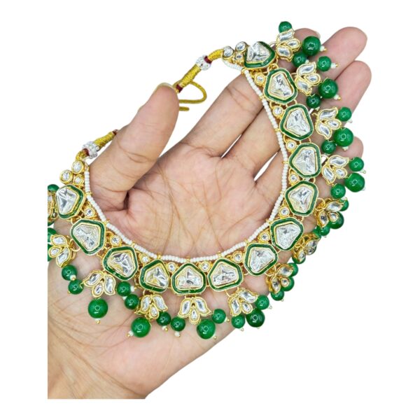 Kundan Necklace- Green Color- Jhumka- With Maati, Product Code: V-2433 - Image 2