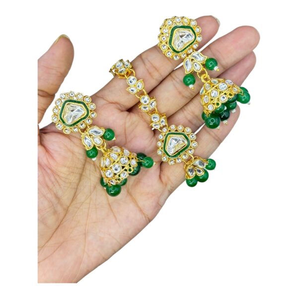 Kundan Necklace- Green Color- Jhumka- With Maati, Product Code: V-2433 - Image 3