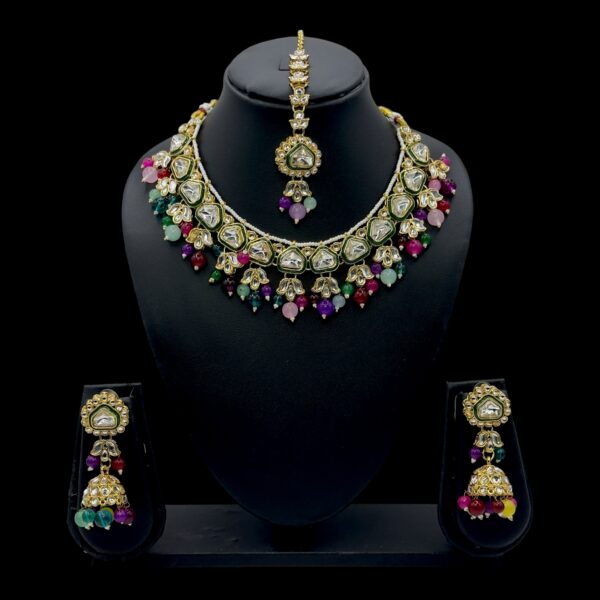 Kundan Necklace- Multi Color- Jhumka- With Maati, Product Code: V-2434