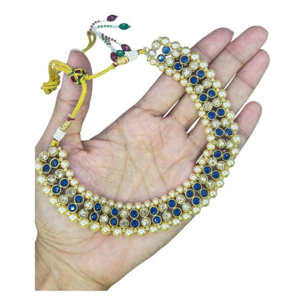 Mehandi Necklace Set- Blue Color Stones- Jhumkas- With Maati, Product Code: V-2450 - Image 2