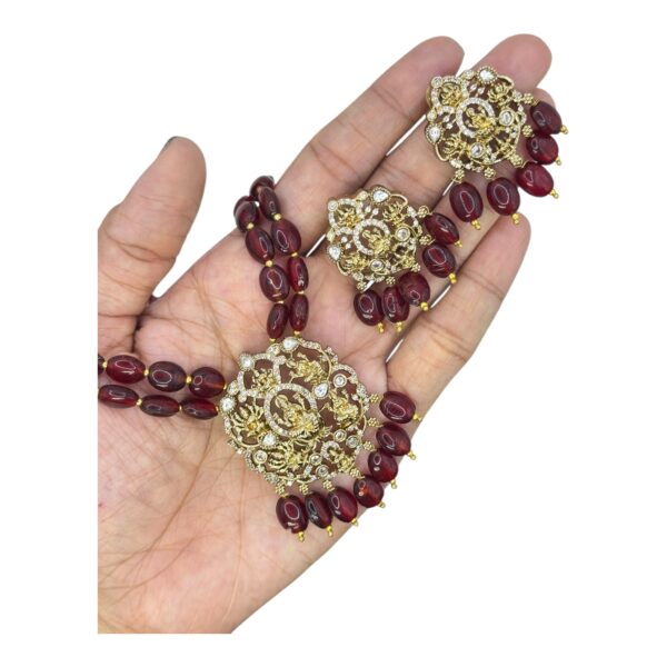 Victorian Necklace- Grape Color Stones- Lakshmi Design- AD Stones- Hanging Studs, Product Code: V-1572 - Image 2