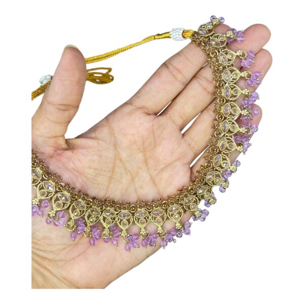 Mehandi Necklace Set- Violet Color- Hanging Earrings- With Maati, Product Code: V-2466 - Image 2