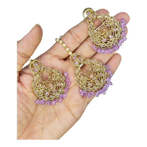 Mehandi Necklace Set- Violet Color- Hanging Earrings- With Maati, Product Code: V-2466 - Image 3