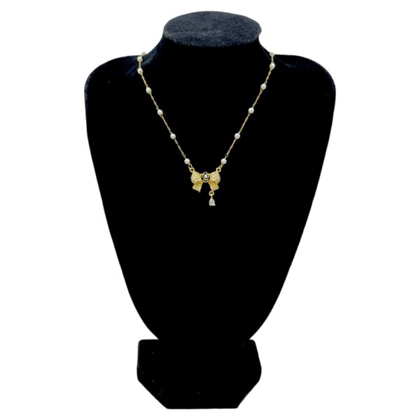 Stainless Steel Bow Shaped Pendent Pearl Chain Necklace, Product Code: D-5158 - Image 2