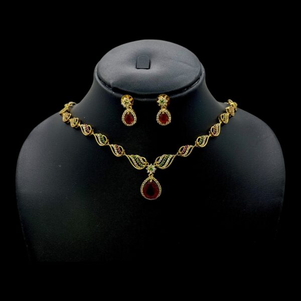 Premium AD Necklace- Unique Design Necklace- Ruby Color & AD Stones- Studs, Product Code: V-1585