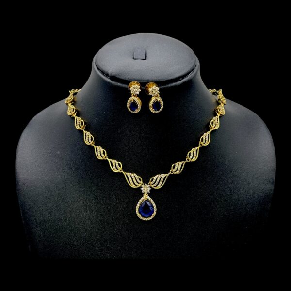 Premium AD Necklace- Unique Design Necklace- Blue Color & AD Stones- Studs, Product Code: V-1586