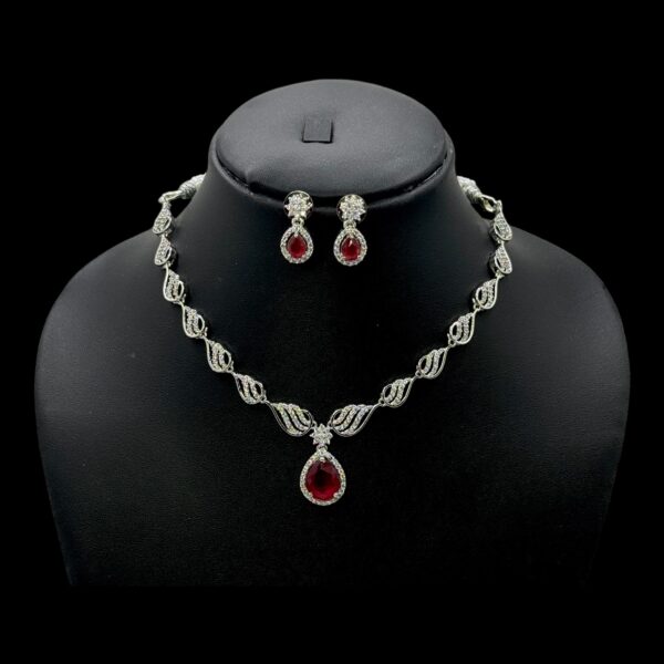 Premium AD Necklace- Unique Design Necklace- Ruby Color & AD Stones- Studs, Product Code: V-1594