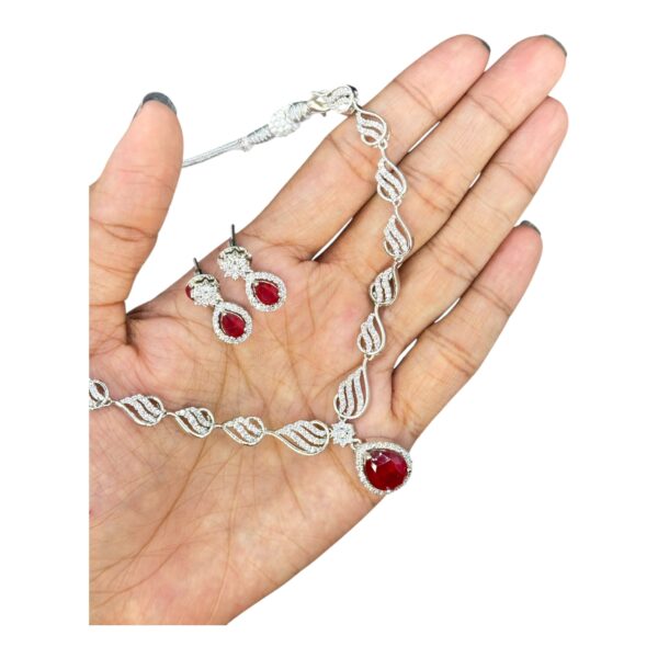 Premium AD Necklace- Unique Design Necklace- Ruby Color & AD Stones- Studs, Product Code: V-1594 - Image 2