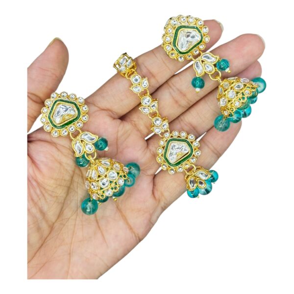 Kundan Necklace- Peacock Blue Color- Jhumka- With Maati, Product Code: V-2487 - Image 3