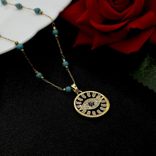 Stainless Steel Evil Eye Pendent Pearl Chain Necklace, Product Code: D-5160