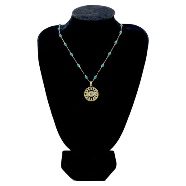 Stainless Steel Evil Eye Pendent Pearl Chain Necklace, Product Code: D-5160 - Image 2