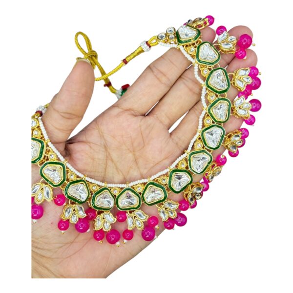 Kundan Necklace- Pink Color- Jhumka- With Maati, Product Code: V-2488 - Image 2