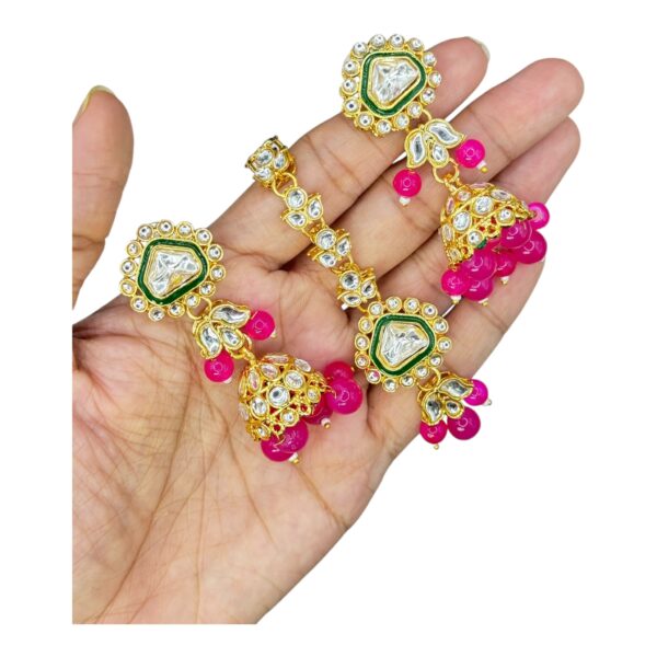 Kundan Necklace- Pink Color- Jhumka- With Maati, Product Code: V-2488 - Image 3