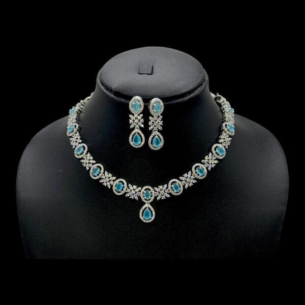 Premium AD Necklace- Oval Design Necklace- Mint & AD Stones- Studs, Product Code: V-1601