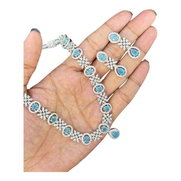 Premium AD Necklace- Oval Design Necklace- Mint & AD Stones- Studs, Product Code: V-1601 - Image 2