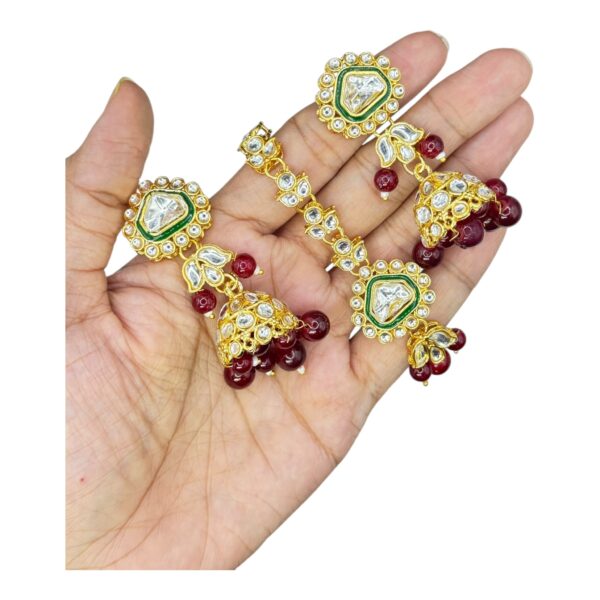 Kundan Necklace- Maroon Color- Jhumka- With Maati, Product Code: V-2489 - Image 3