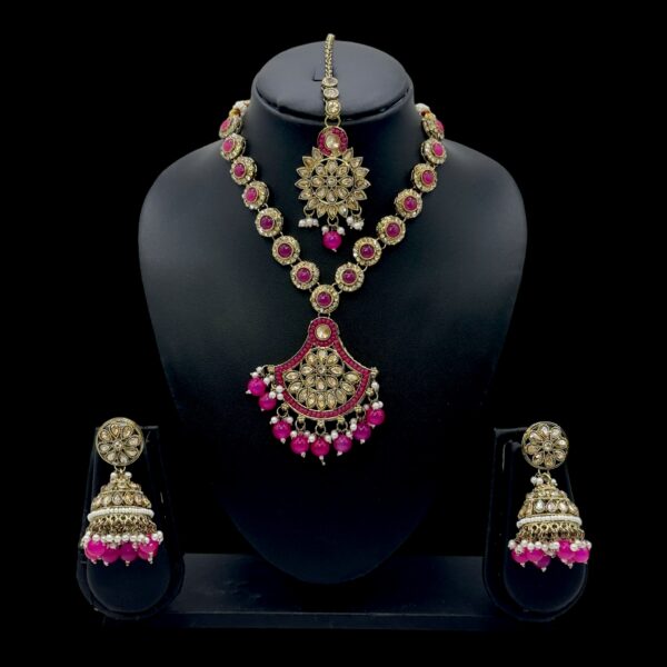 Mehandi Necklace- Pink Color- Jhumka- With Maati, Product Code: V-2490