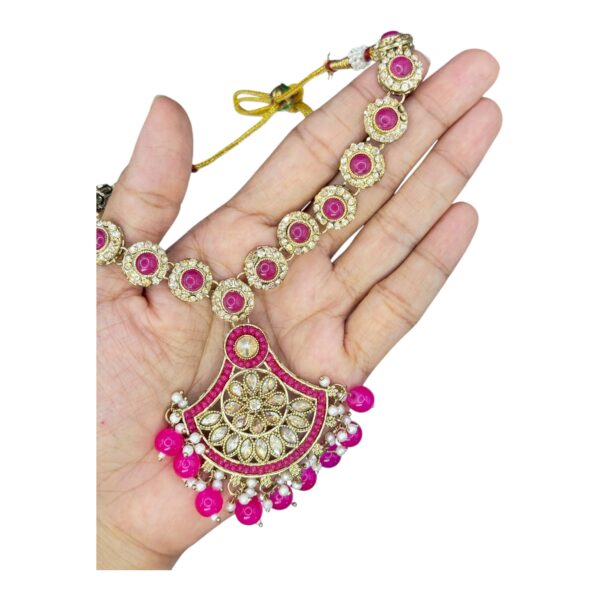 Mehandi Necklace- Pink Color- Jhumka- With Maati, Product Code: V-2490 - Image 2