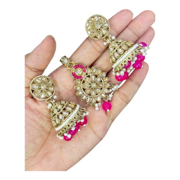 Mehandi Necklace- Pink Color- Jhumka- With Maati, Product Code: V-2490 - Image 3