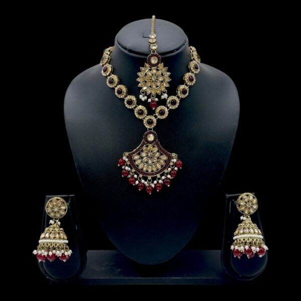 Mehandi Necklace- Maroon Color- Jhumka- With Maati, Product Code: V-2491