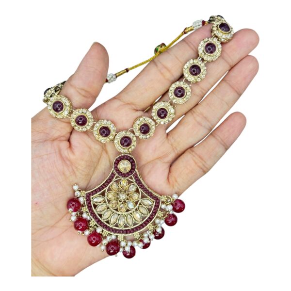 Mehandi Necklace- Maroon Color- Jhumka- With Maati, Product Code: V-2491 - Image 2