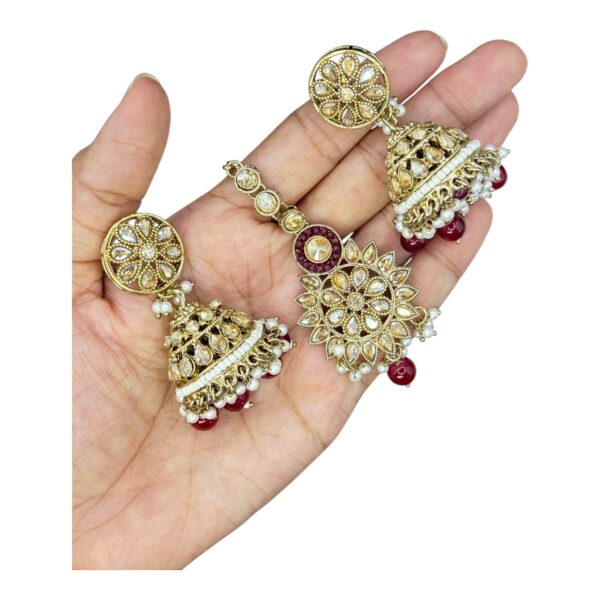 Mehandi Necklace- Maroon Color- Jhumka- With Maati, Product Code: V-2491 - Image 3