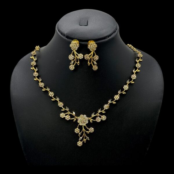 Premium AD Necklace- Leaf & Flower Design Necklace- AD Stones- Studs, Product Code: V-1604