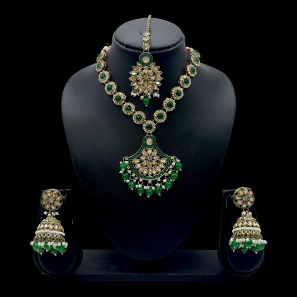 Mehandi Necklace- Green Color- Jhumka- With Maati, Product Code: V-2492