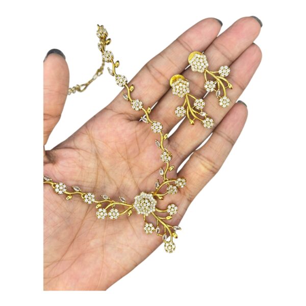 Premium AD Necklace- Leaf & Flower Design Necklace- AD Stones- Studs, Product Code: V-1604 - Image 2