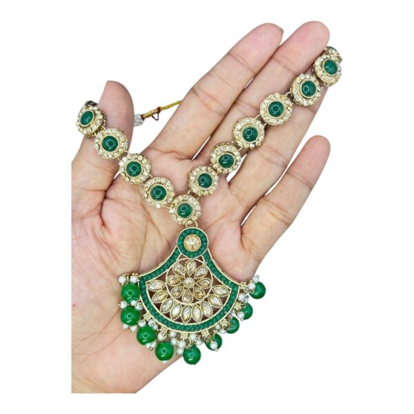 Mehandi Necklace- Green Color- Jhumka- With Maati, Product Code: V-2492 - Image 2