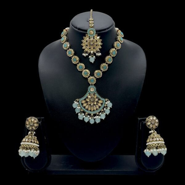 Mehandi Necklace- Light Blue Color- Jhumka- With Maati, Product Code: V-2493