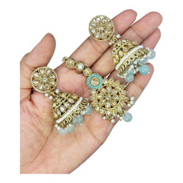 Mehandi Necklace- Light Blue Color- Jhumka- With Maati, Product Code: V-2493 - Image 3