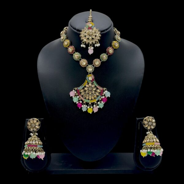 Mehandi Necklace- Multi Color- Jhumka- With Maati, Product Code: V-2494