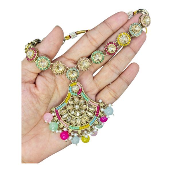 Mehandi Necklace- Multi Color- Jhumka- With Maati, Product Code: V-2494 - Image 2