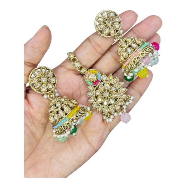 Mehandi Necklace- Multi Color- Jhumka- With Maati, Product Code: V-2494 - Image 3