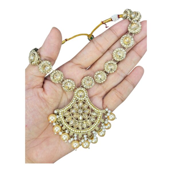 Mehandi Necklace- Gold Color- Jhumka- With Maati, Product Code: V-2495 - Image 2