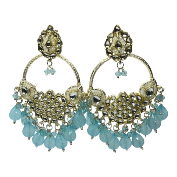 Kundan Hanging  Earrings - Sky Blue Color Stone, Product Code: V-2498