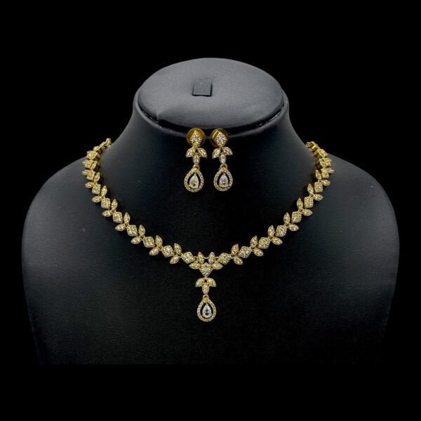 Premium AD Necklace- Leaf Design Necklace- AD Stones- Studs, Product Code: V-1611