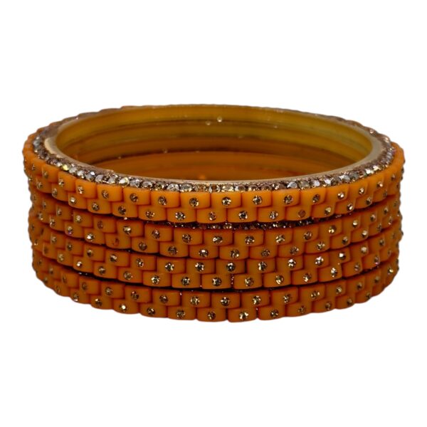 Glass Bangles- Light Orange Color- 4 Bangles Set, Product Code: V-2499